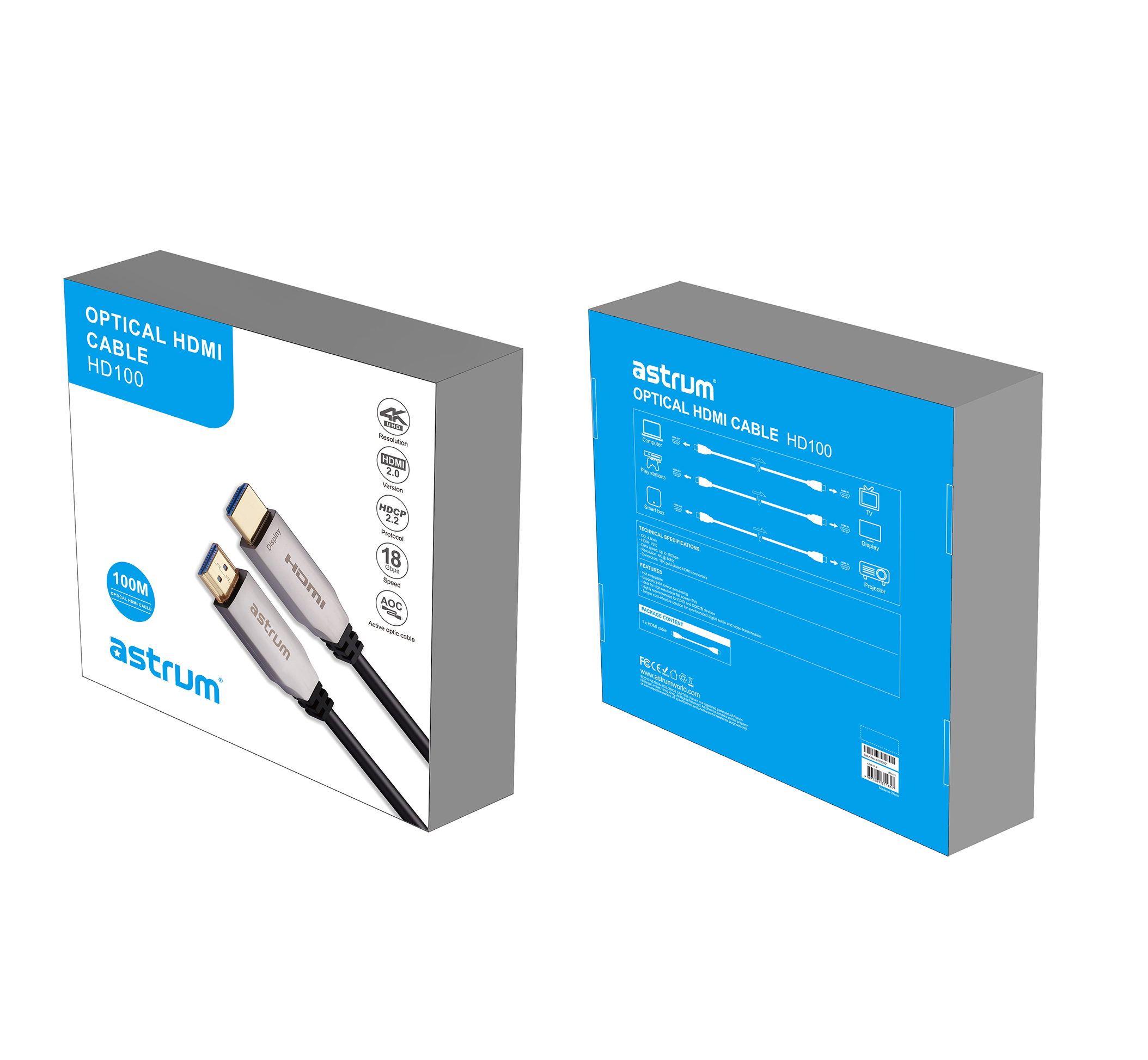 HD100 4K V2.0 Fibre Optical HDMI Male to Male 100 Meter Cable image 2