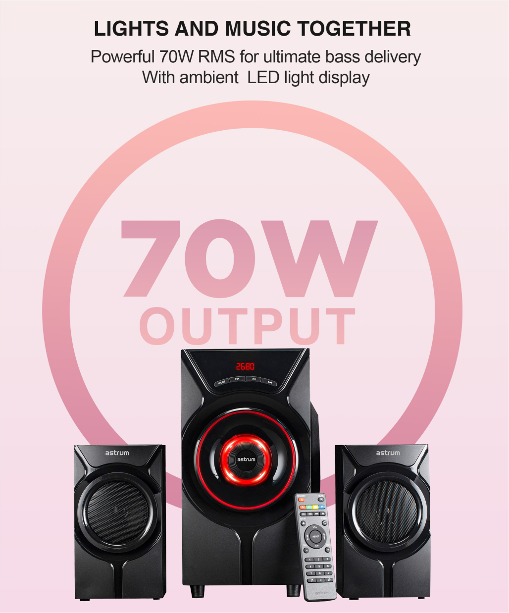 SM410 70W 2.1CH LED Light Multimedia Wireless Speaker image 2
