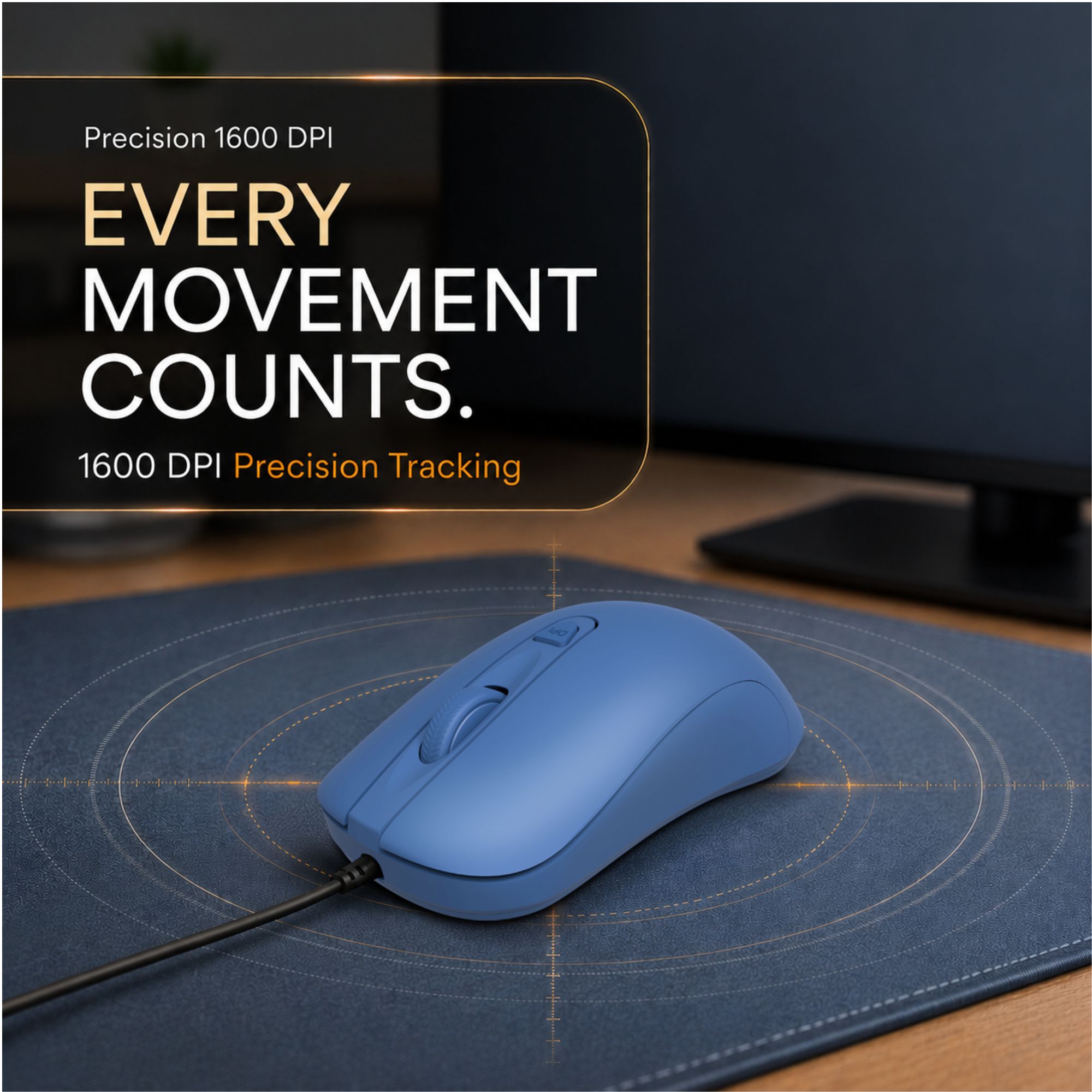Astrum Full Size Wired Optical Mouse, 1600 DPI, 4 Buttons, 1.5m – MU10 (Blue) image 5
