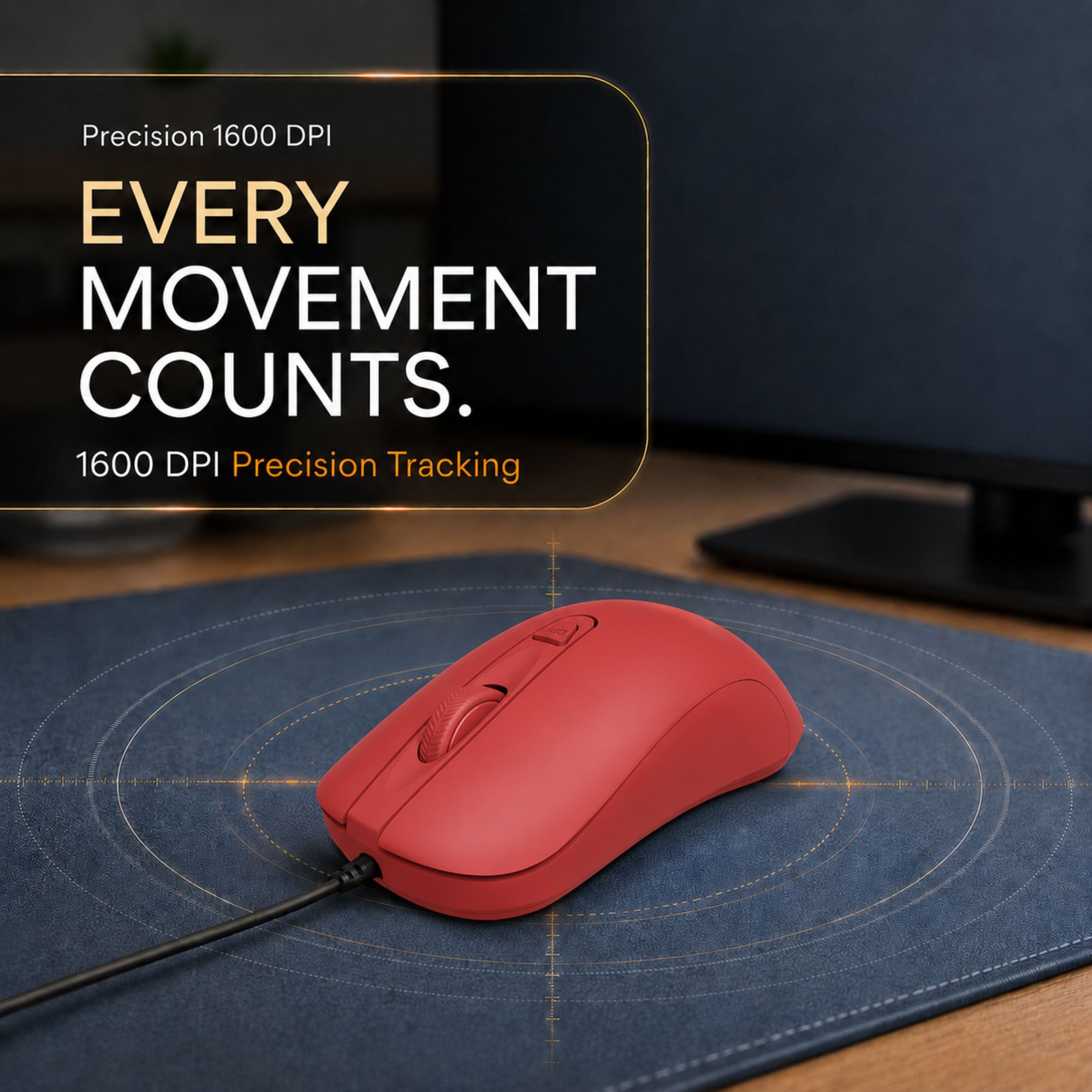 Astrum Full Size Wired Optical Mouse, 1600 DPI, 4 Buttons, 1.5m – MU10 (Red) image 5