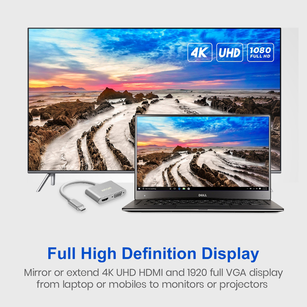 USB-C to VGA & HDMI Adapter | 4K HDMI + 1080P VGA - DA660 image 3