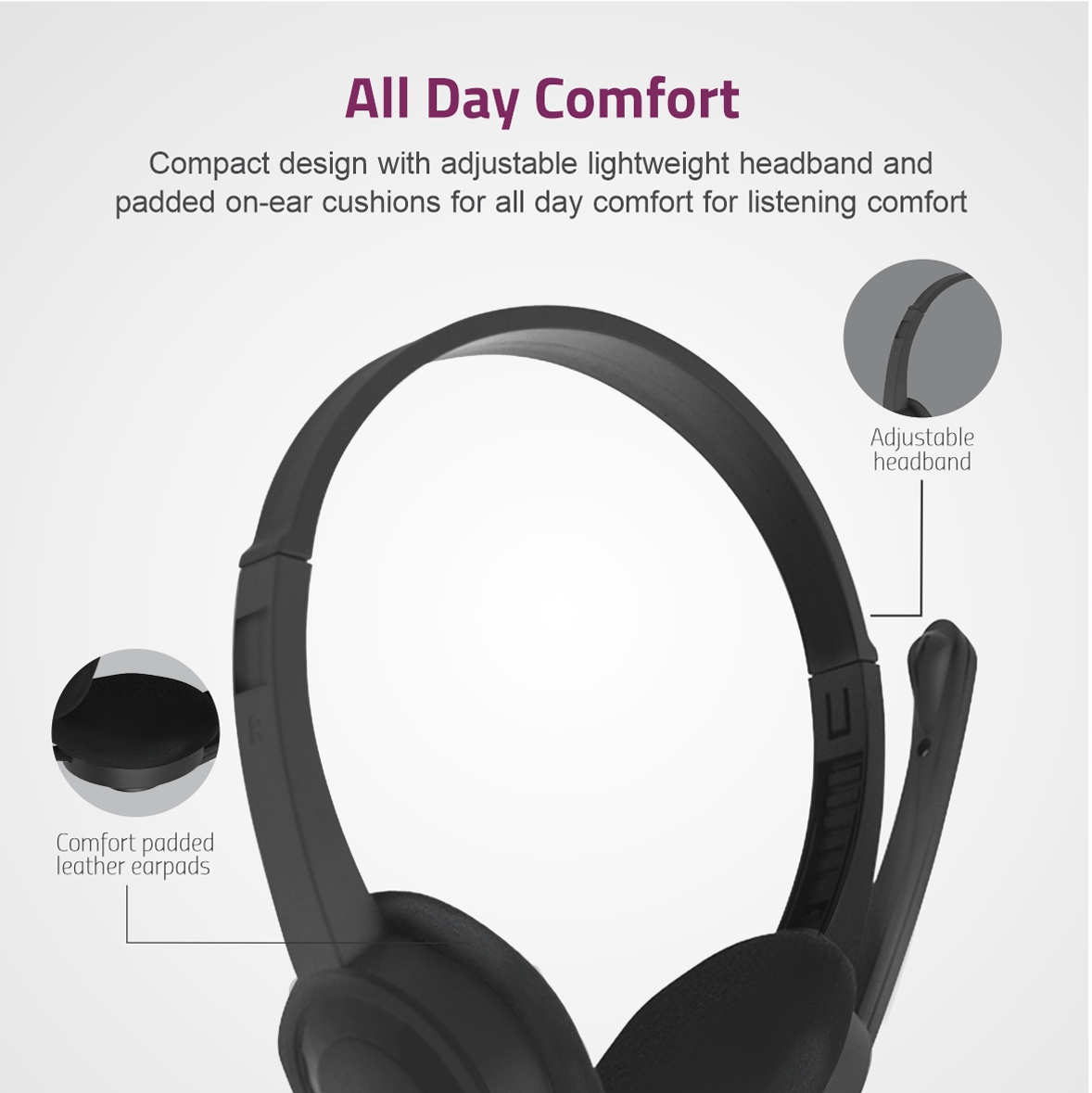 On-Ear Wired USB Headset with Rotating Mic for Chat & Gaming – HU640 – 1Pack image 5