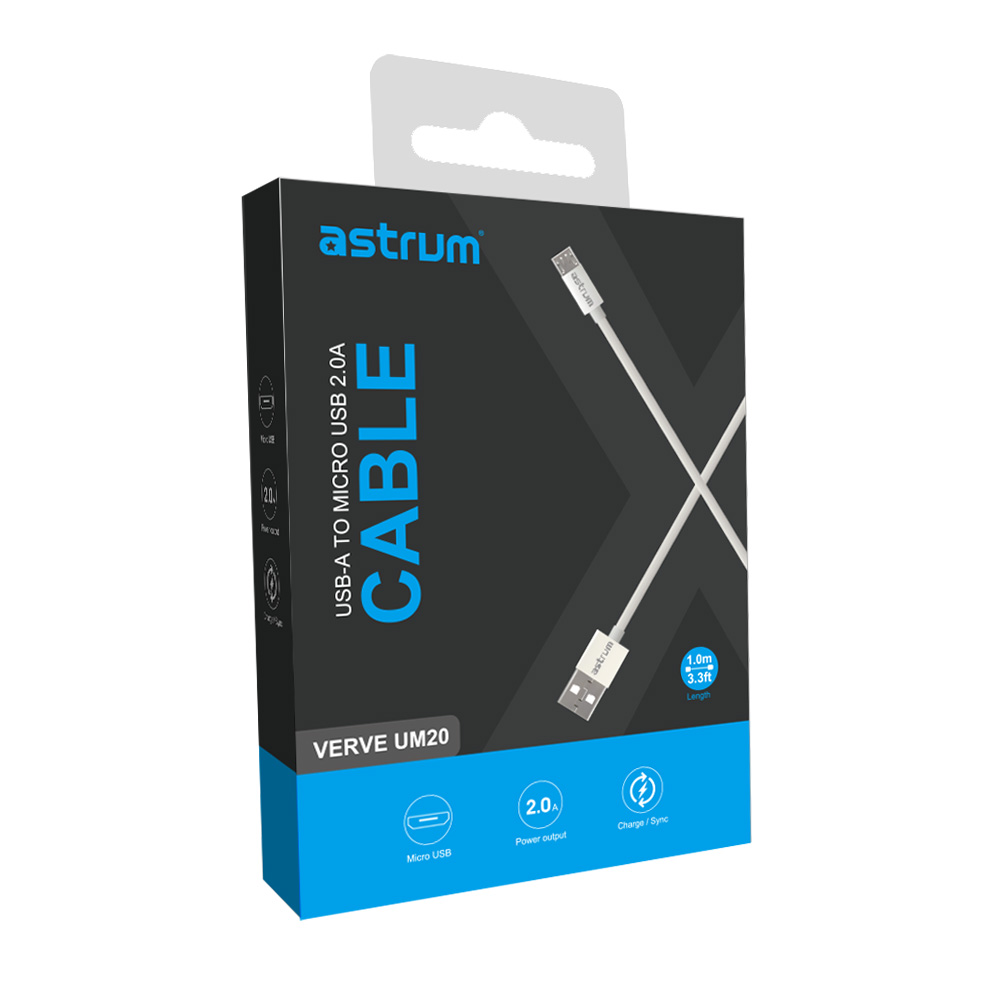 Verve UM20 2A USB-A to Micro USB Charge & Sync 1.0m Cable – White image 2