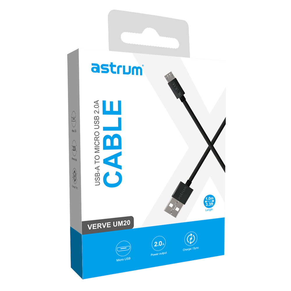 Verve UM20 2A USB-A to Micro USB Charge & Sync 1.0m Cable - Black image 2