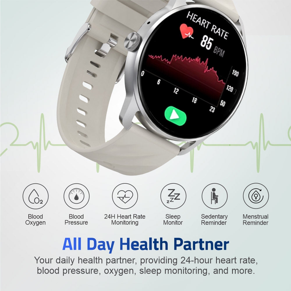 MT410 Smart Watch 1.39 HD IPX68 with BT Calls Sports HR BP BO - Silver image 5