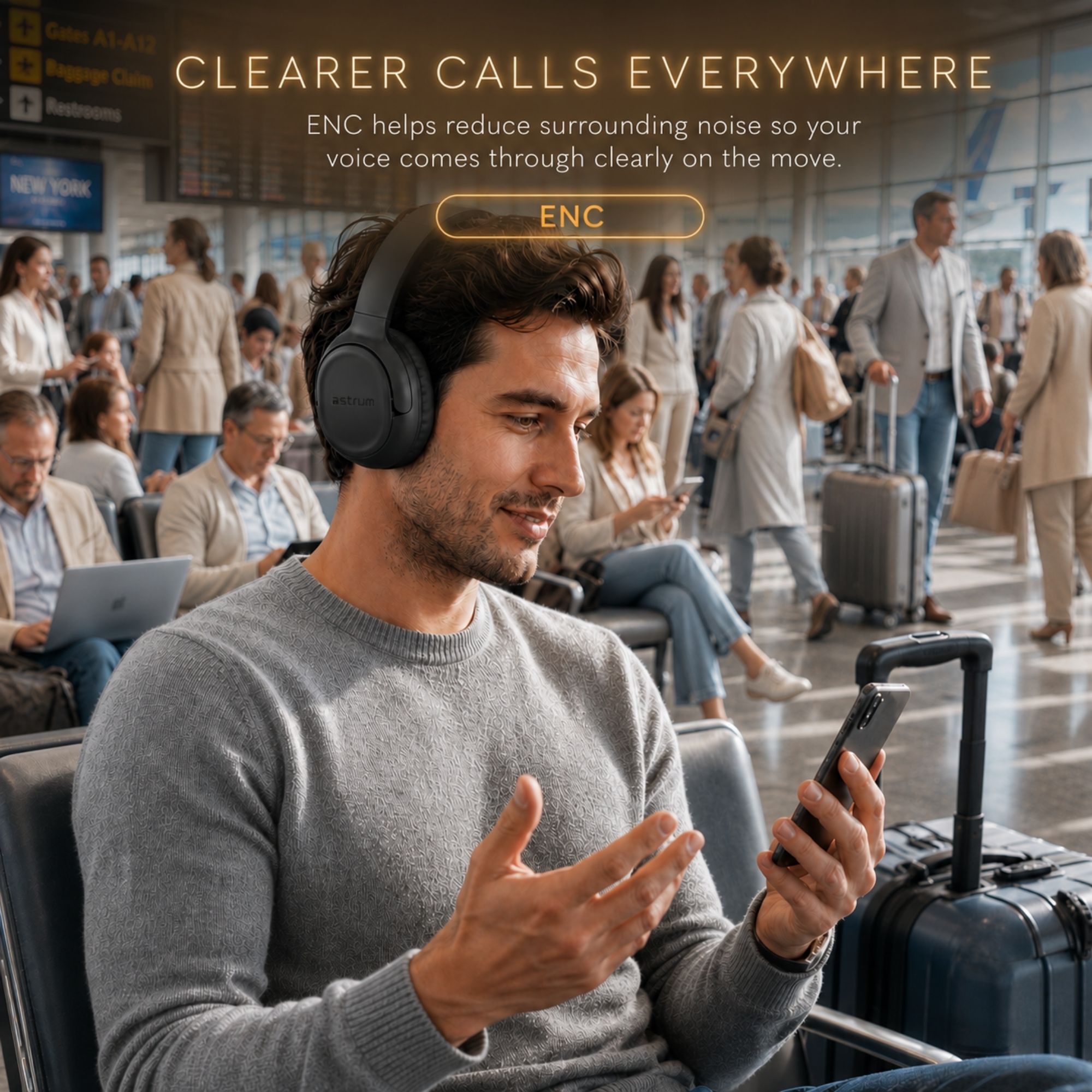Astrum ENC Wireless Headphones, 80Hr, BT 6.0, Multipoint, Foldable - EaseGo image 5