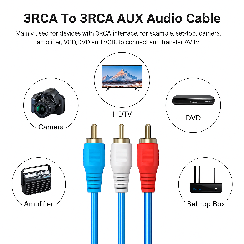 RC305 3RCA Male to Male AV Stereo 5.0m Cable image 2