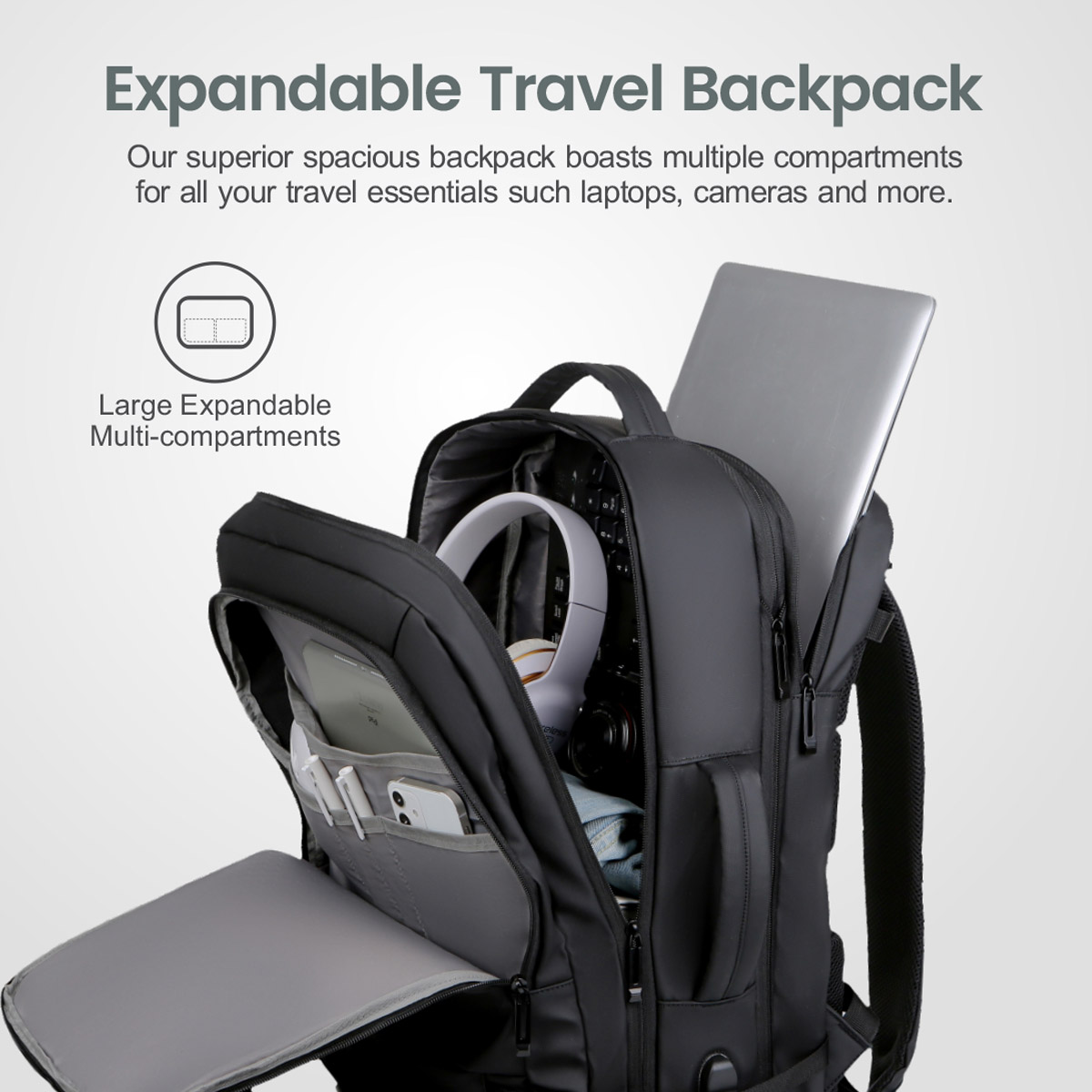 LB310 BACKPACK PU TRAVEL EXPEND BLACK image 2