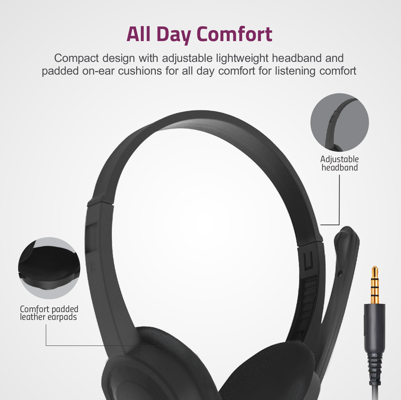 HS600 Over-Ear Headphones with Mic, 1 x 3.5mm Aux Jack for Mic/Audio image 3